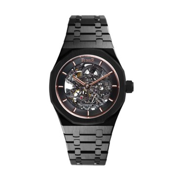 【FIBER】競速先鋒系列黑鋼骨雕鏤空多層次透視機械腕錶-消光黑/FB8017-2-08