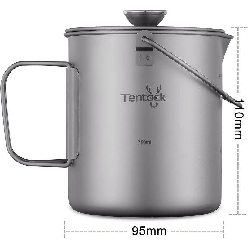 Tentock コーヒー フレンチプレス チタン製 アウトドア用コーヒーカップ 軽量 折りたたみハンドル付き シェラカップ お茶 750ML