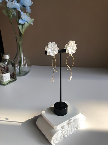 原創白色花朵流蘇耳環