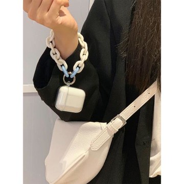 撞色奶白手鏈適用AirPods4代保護套二代Pro3蘋果無線藍牙耳機盒airpodspro2女款透明硅膠殼345代硅膠軟殼簡約