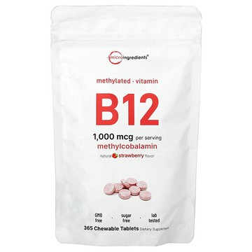 Micro Ingredients, Vitamin B12, Natural Strawberry, 1,000 mcg, 365 Chewable Tablets