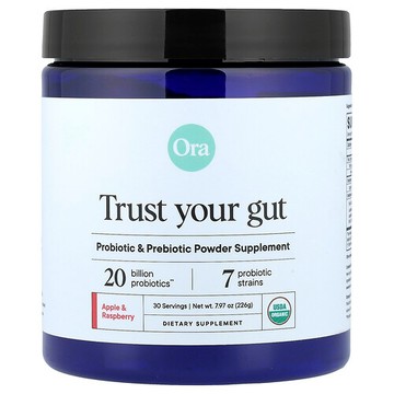 Ora, Trust Your Gut，全素益生菌與益生元粉補充劑，有機蘋果和樹莓味，7.9 盎司（225 克）