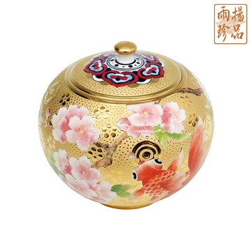雕金堆線金彩金玉滿堂聚寶蓋罐（6吋）