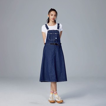 Lee 女款 織標小LOGO 牛仔吊帶長裙 牛仔裙 吊帶裙 | Modern