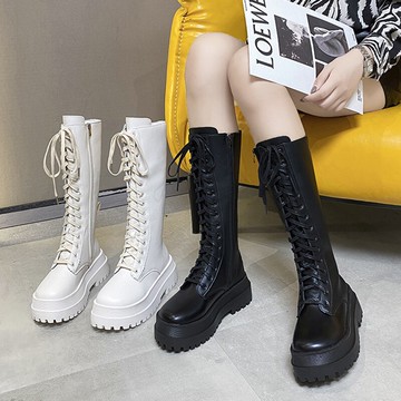 夏季長靴女薄款2021新款百搭透氣厚底瘦瘦靴白色長筒高筒甜酷靴子