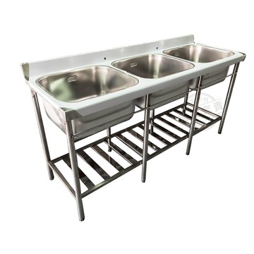 【Abis】加牆款304不鏽鋼三洗台加深水槽(180公分/6尺)-1入