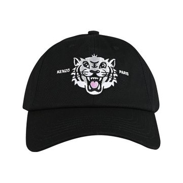 KENZO VARSITY針繡字母LOGO快樂虎頭圖案純棉棒球帽(黑)