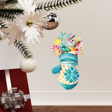 【MR.ZAKKA】創意壁貼-聖誕節主題 手繪彩色聖誕手套小老鼠 節慶布置 DIY可移式壁貼 無痕壁貼 牆貼