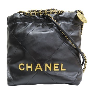【二手名牌BRAND OFF】CHANEL 香奈兒 黑色 菱格紋 羊皮 22 MINI 肩背包 AS3980