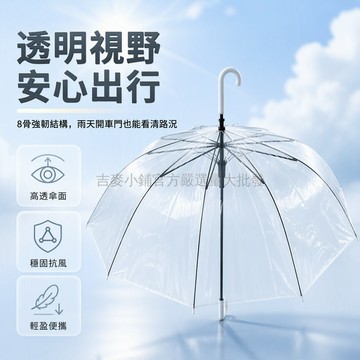 台灣出貨✨ 透明雨傘 DIY 繪畫傘 8 骨加固長柄傘 J型握把 通勤收納 高透視雨具 學生自用