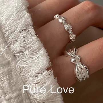 Pure Love樂芙 /正韓 銀飾【S925純銀】R0756簡約通體純銀簡簡單單大蝴蝶結開口可調式戒指 / 銀