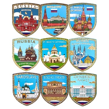A-ONE 匯旺 俄羅斯 旅遊玻璃靜電貼紙 Set 國家地標系列 6x7.5cm 共9張 台灣製  金蔥彩色