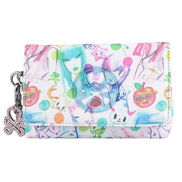 展示品 TOKIDOKI 透明藍LOGO日系暈染風格圖案尼龍拉鍊化妝手拿包(彩x粉紅)