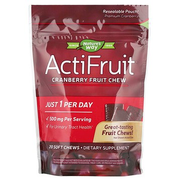 Nature's Way, ActiFruit™，蔓越橘果味咀嚼片，500 毫克，20 片軟咀嚼片