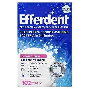 Efferdent, 抵御細菌牙具清潔劑，徹底清潔，102 片