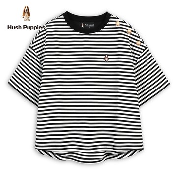 Hush Puppies 上衣 女裝簡約橫條紋肩釦飾寬版上衣