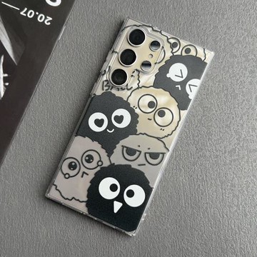 適用三星S25U/S24U/S23U煤球手機殼Galaxy S24Ultra潮牌透明軟殼Note20U/10個性保護套iPhone16超薄殼男女