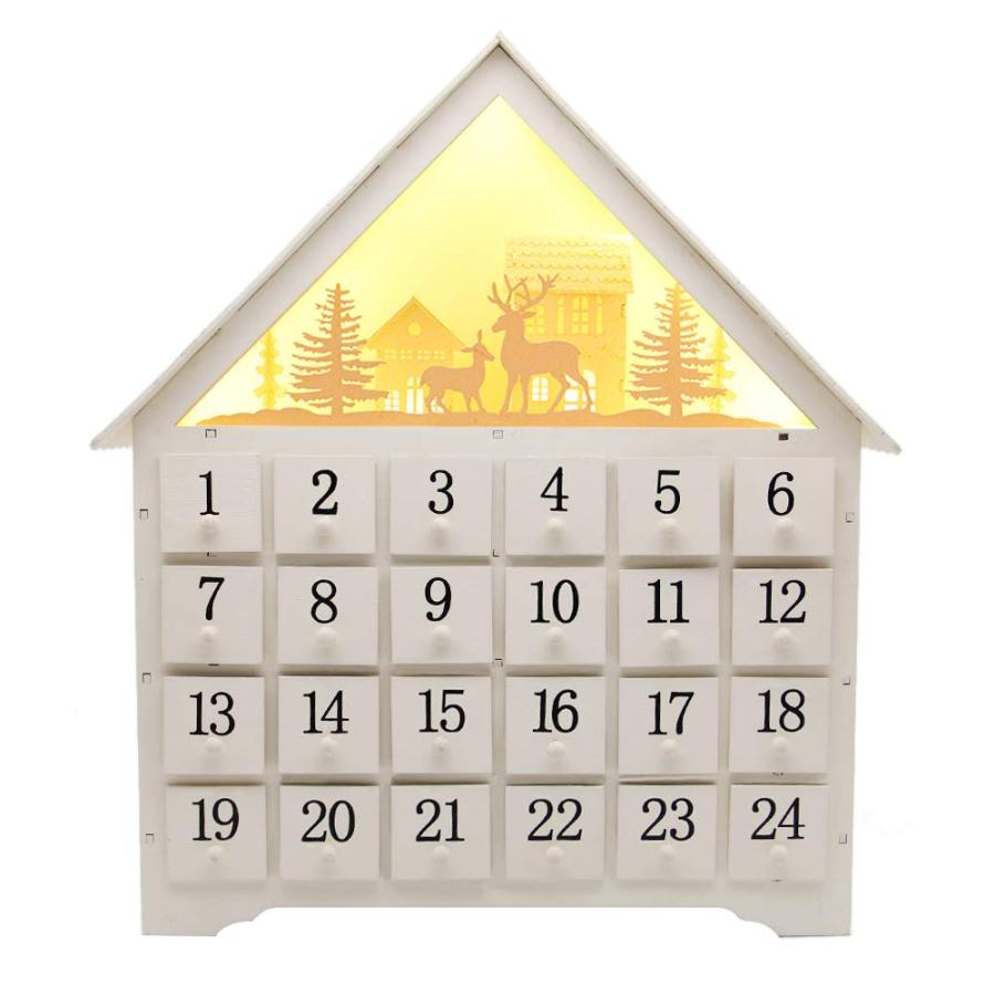 SAND MINE Countdown to Christmas Wooden LED Lighted Advent Calendar, 24 Drawers (White)[並行輸入品]