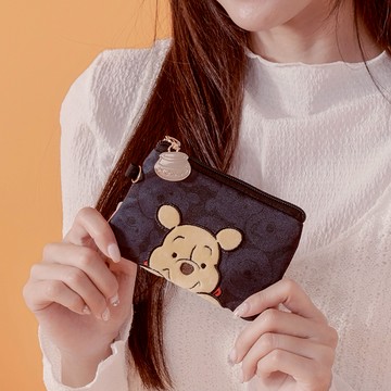 【Disney】小熊維尼萌萌頭-票卡零錢包-黑