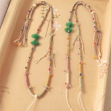 唐卡掛繩藏式手搓棉繩高檔扎基拉姆天珠項鏈繩泰國佛牌鏈吊墜掛繩