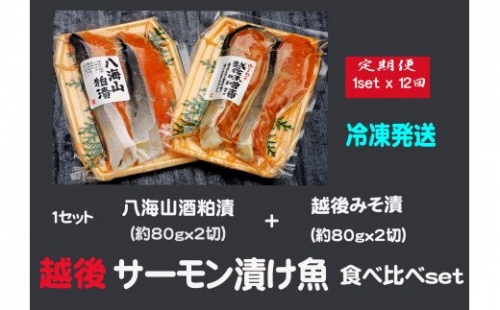 八海山酒粕漬越後味噌漬 サーモン漬け魚食べ比べ（約80g×各2切）1セット