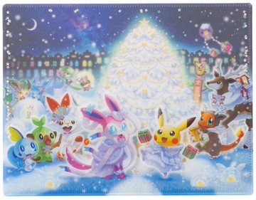 Pokemon Frosty Christmas亮片裝飾A4雙層透明文件夾精靈寶可夢口袋妖怪中心限定