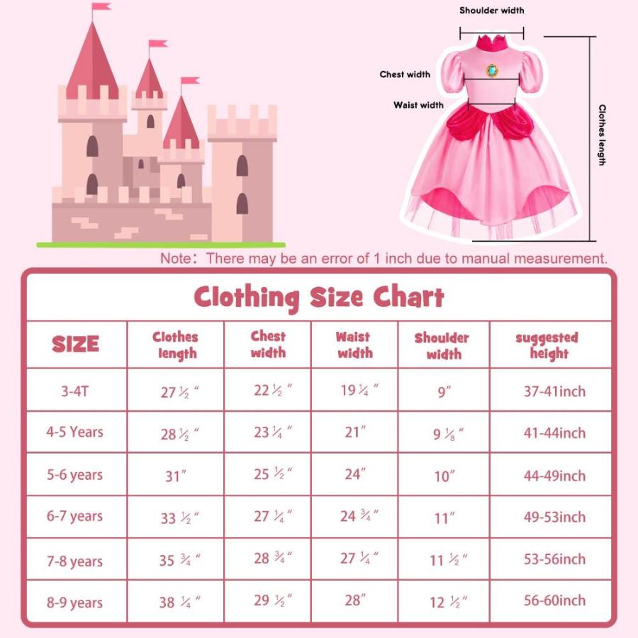 Oskiner Princess Peach Costume for Girls,Super Brothers Princess Peach Dres