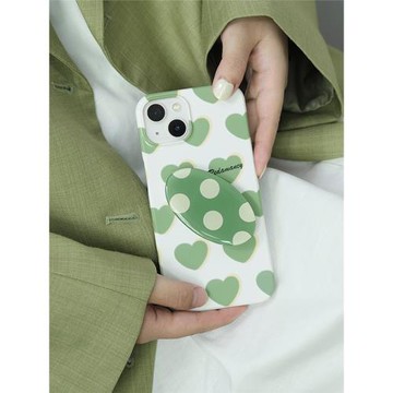 尋川原創綠色桃心iPhone15promax菲林硬殼適用蘋果12314pm手機殼ins