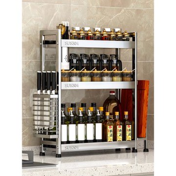 304不銹鋼調料架小廚房多功能置物架臺面落地多層窄調味品收納架