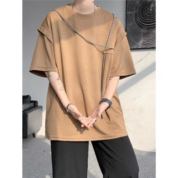 假兩件短袖t恤男夏季設計感小眾美式復古高街潮牌寬松重磅體恤衫