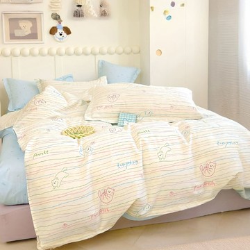 床包枕套組-單人 / 精梳純棉二件式 / 小貓畫畫 台灣製