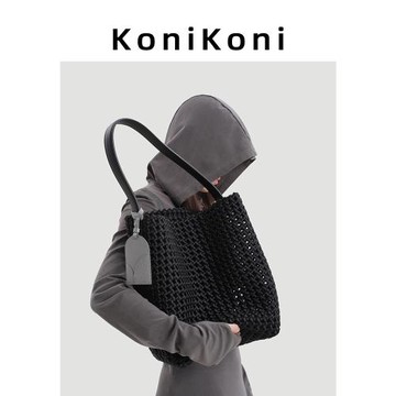 KoniKoni真皮手工編織包女2025新款水桶包大容量托特包單肩腋下包