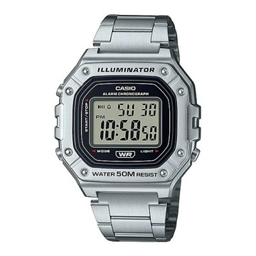 送禮首選★CASIO卡西歐 復古金屬感方形電子錶(W-218HD-1A)  附提袋【全館滿額折價★APP下單點數4倍送】線上購買享_實體門市同步服務