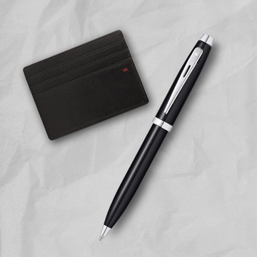 【SHEAFFER】100系列黑亮漆白夾原子筆+經典卡夾禮盒 免費刻字