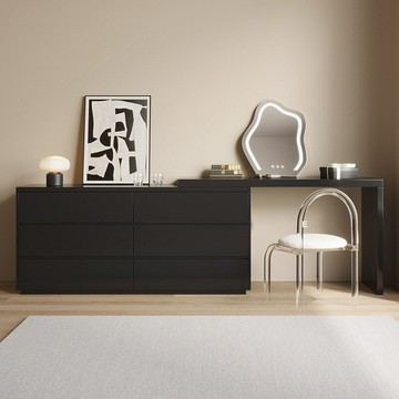 斗柜一體梳妝臺 簡約 現代化妝桌臥室 伸縮  實木 黑色化妝臺床尾柜qxm7181