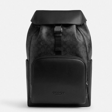 COACH 休閒雙肩後背包 黑色真皮/防刮老花PVC塗層帆布 後背包 CT707 黑色(現貨)▶指定Outlet商品5折起☆現貨【送禮首選★APP下單點數4倍送】