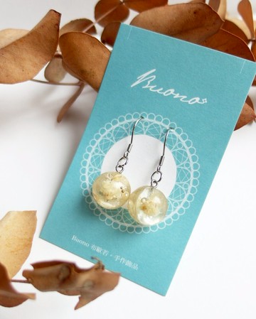 *福利品 / 展示品* 手作耳環 圓形UV膠乾燥花 不銹鋼 耳勾