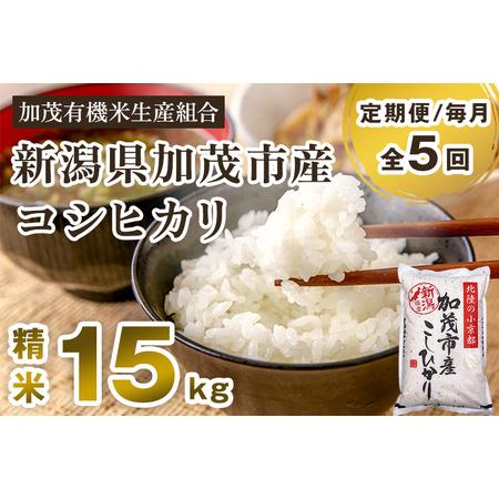 ふるさと納税 新潟県加茂市産コシヒカリ 精米15kg（5kg×3）白米 加茂有機米生産組合 定期便 定期購入 定期 コシ.. 新潟県加茂市