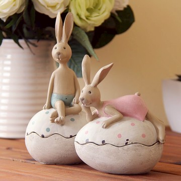 萌兔子擺件美式鄉村裝飾品創意結婚禮物家居電視柜酒柜工藝品擺設1入
