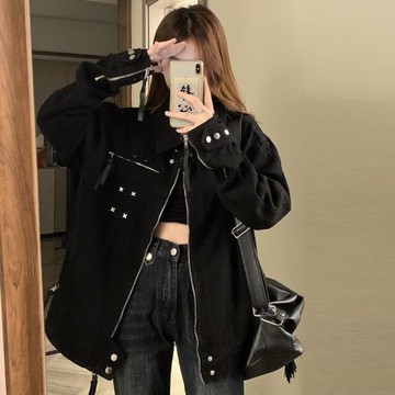 美式復古牛仔外套女寬松2024春秋季新款拉鏈設計小眾高級感棒球服