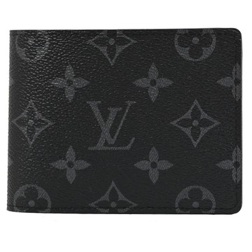 LV M61695 Multiple 經典花紋對開式短夾(黑)