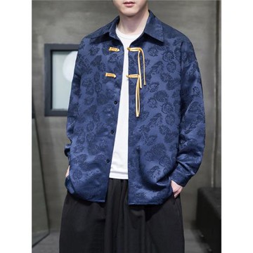 唐裝夾克男秋季中國風男裝古風中山裝盤扣漢服青年長袖襯衫外套潮