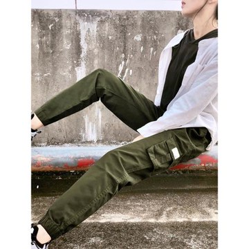 工裝褲女寬松2025春夏新款顯瘦高腰保暖軍綠色純棉休閑束腳長褲女