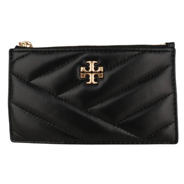 TORY BURCH-Kira 金屬TB 菱格紋皮革拉鍊零錢包(黑色)