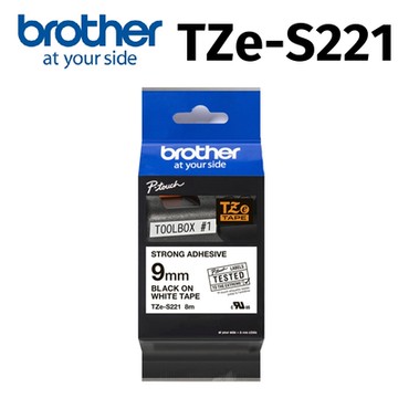 brother TZe-S221 超黏性護貝標籤帶 ( 9mm 白底黑字 )