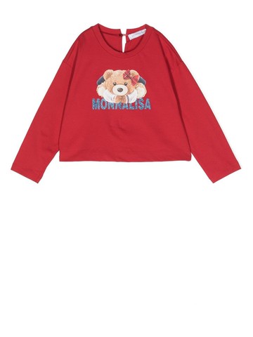 Monnalisa - teddy-print long-sleeve T-shirt - kids - Cotton - 2 - Red