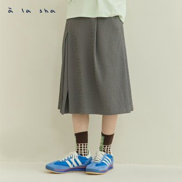 a la sha 單邊紋理鬆緊腰A字裙