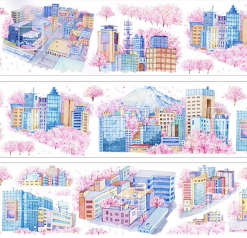 緋桜小城 富士山 水彩畫造景 PET 和紙膠帶 台灣製 10米卷