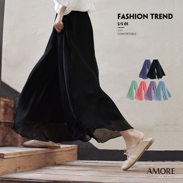 【Amore】日韓輕柔亞麻舒適氣質輕飄褲裙