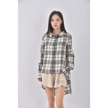 (M) if n質感羊毛格紋杏色長袖上衣二手衣